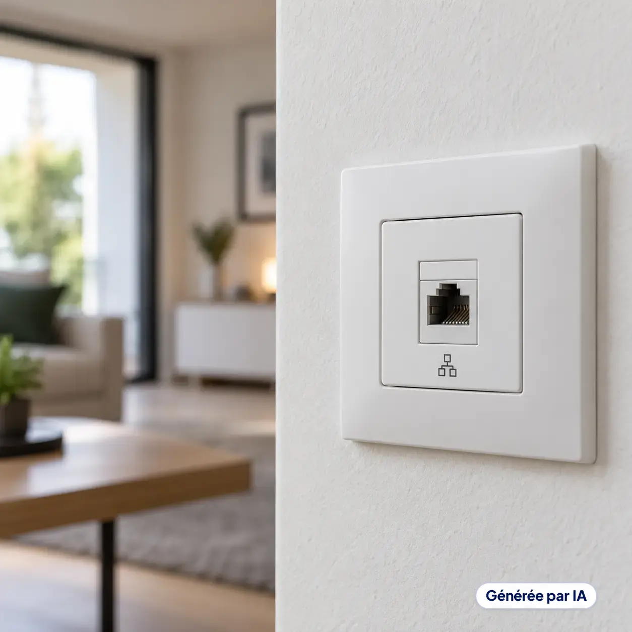 Prise RJ45 murale installée dans un logement moderne pour la connexion réseau Ethernet